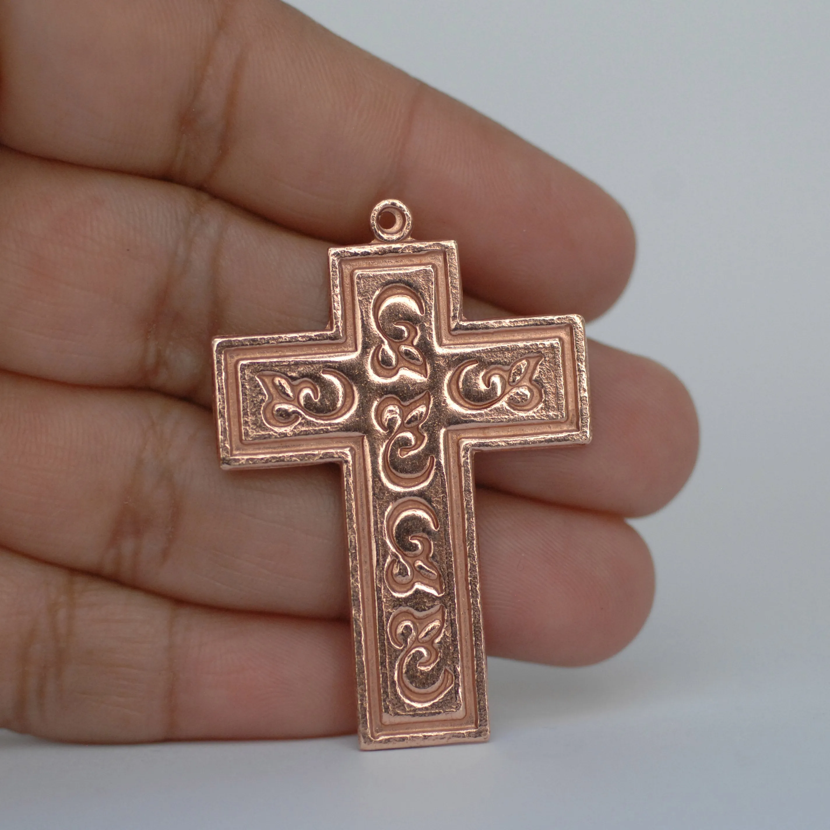 Cross shape Pendants for making jewelry, decorated with pattern and border, copper, brass, bronze, nickel silver