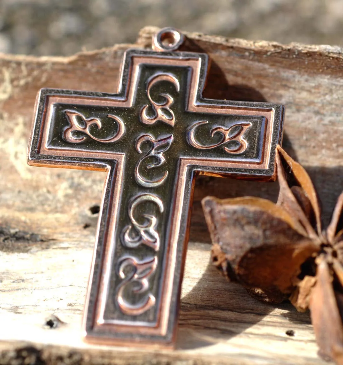 Cross shape Pendants for making jewelry, decorated with pattern and border, copper, brass, bronze, nickel silver