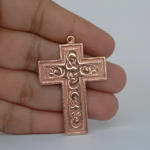 Cross shape Pendants for making jewelry, decorated with pattern and border, copper, brass, bronze, nickel silver