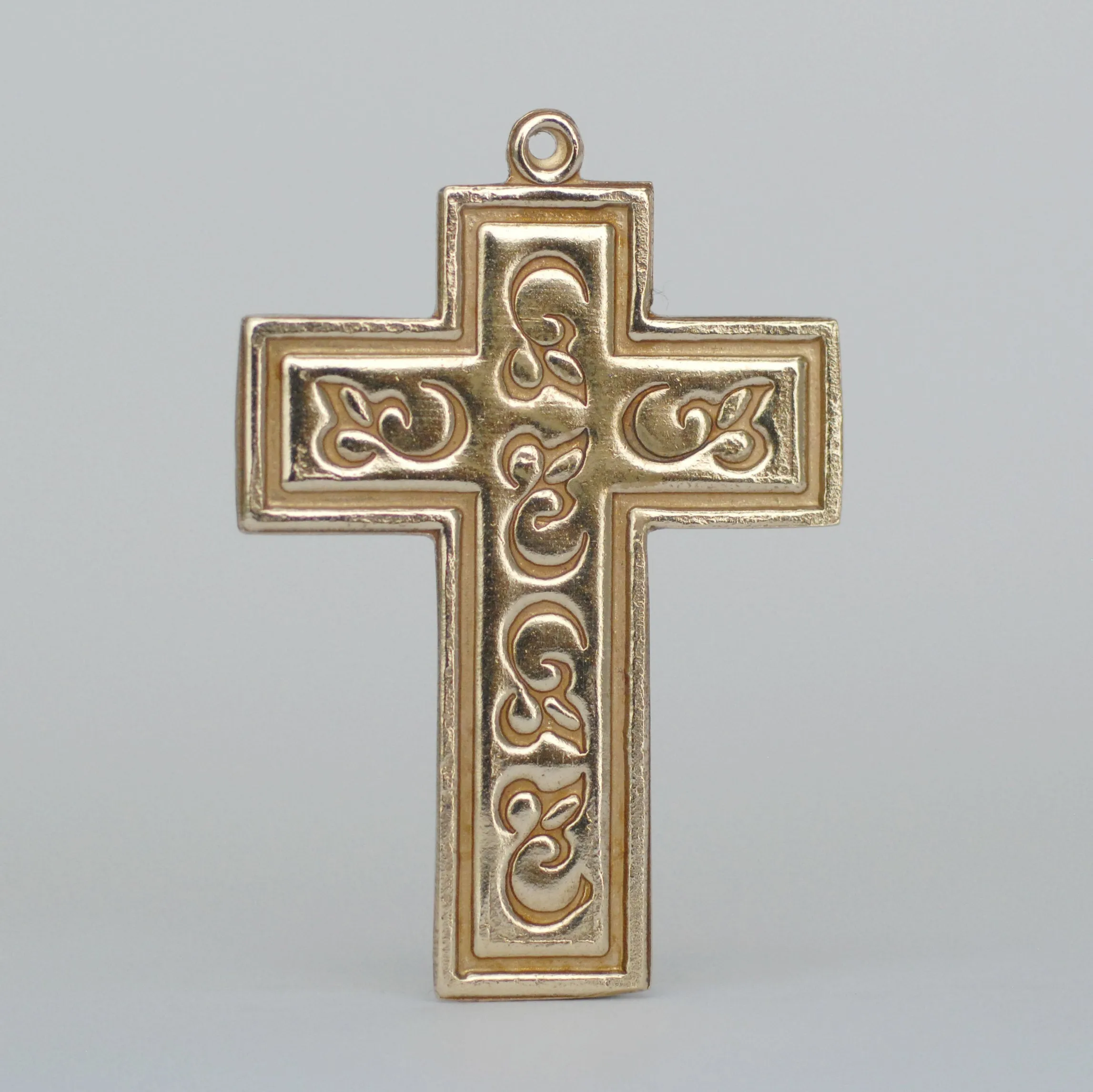 Cross shape Pendants for making jewelry, decorated with pattern and border, copper, brass, bronze, nickel silver