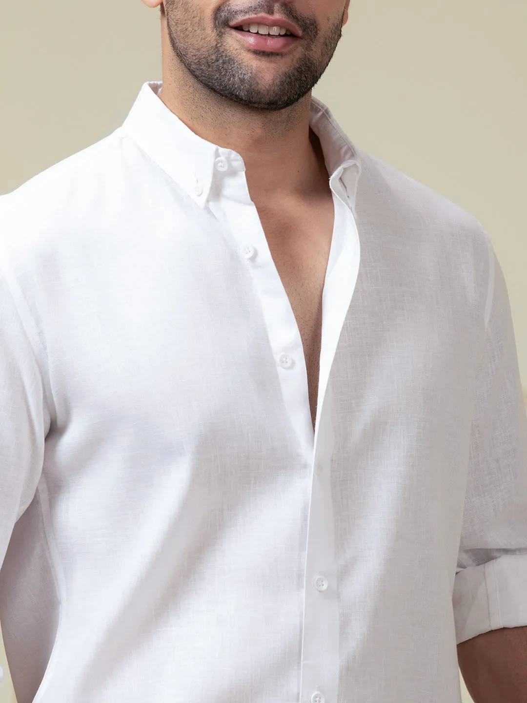 Crystal White Linen Blend Button Down Shirt
