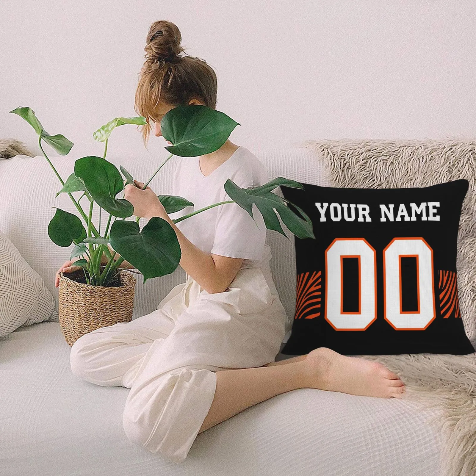 Customized Cincinnati Bengals Black Football Team Decorative Throw Pillow Case Print Personalized Football Style Fans Letters & Number Pillowcase Birthday Gift