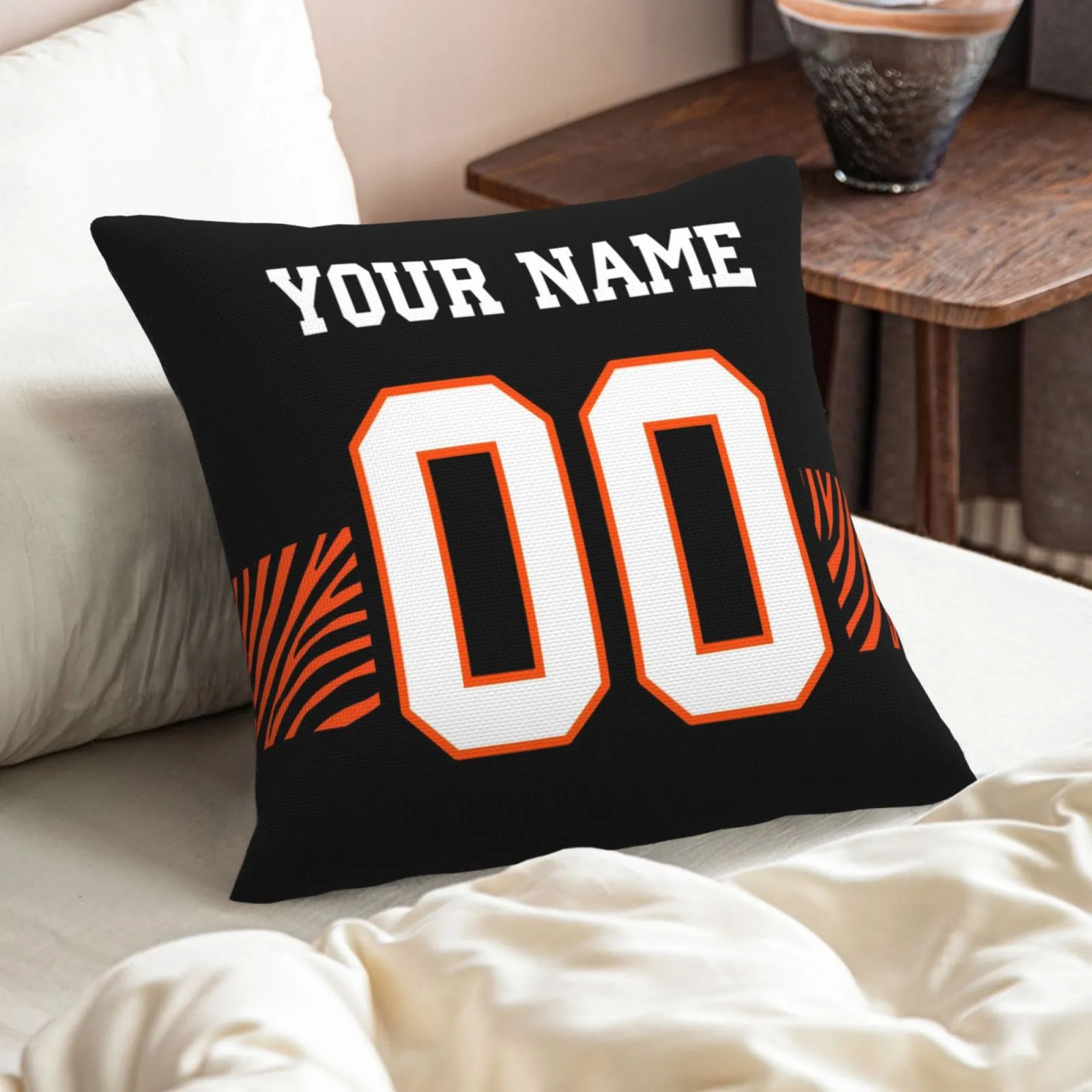 Customized Cincinnati Bengals Black Football Team Decorative Throw Pillow Case Print Personalized Football Style Fans Letters & Number Pillowcase Birthday Gift