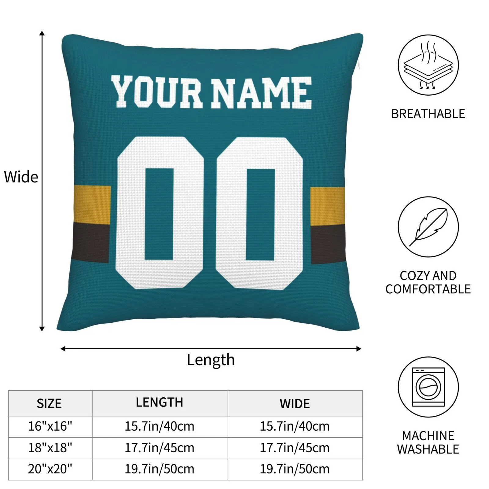Customized Jacksonville Jaguars Football Team Decorative Throw Pillow Case Print Personalized Football Style Fans Letters & Number Teal Pillowcase Housewarming Gifts
