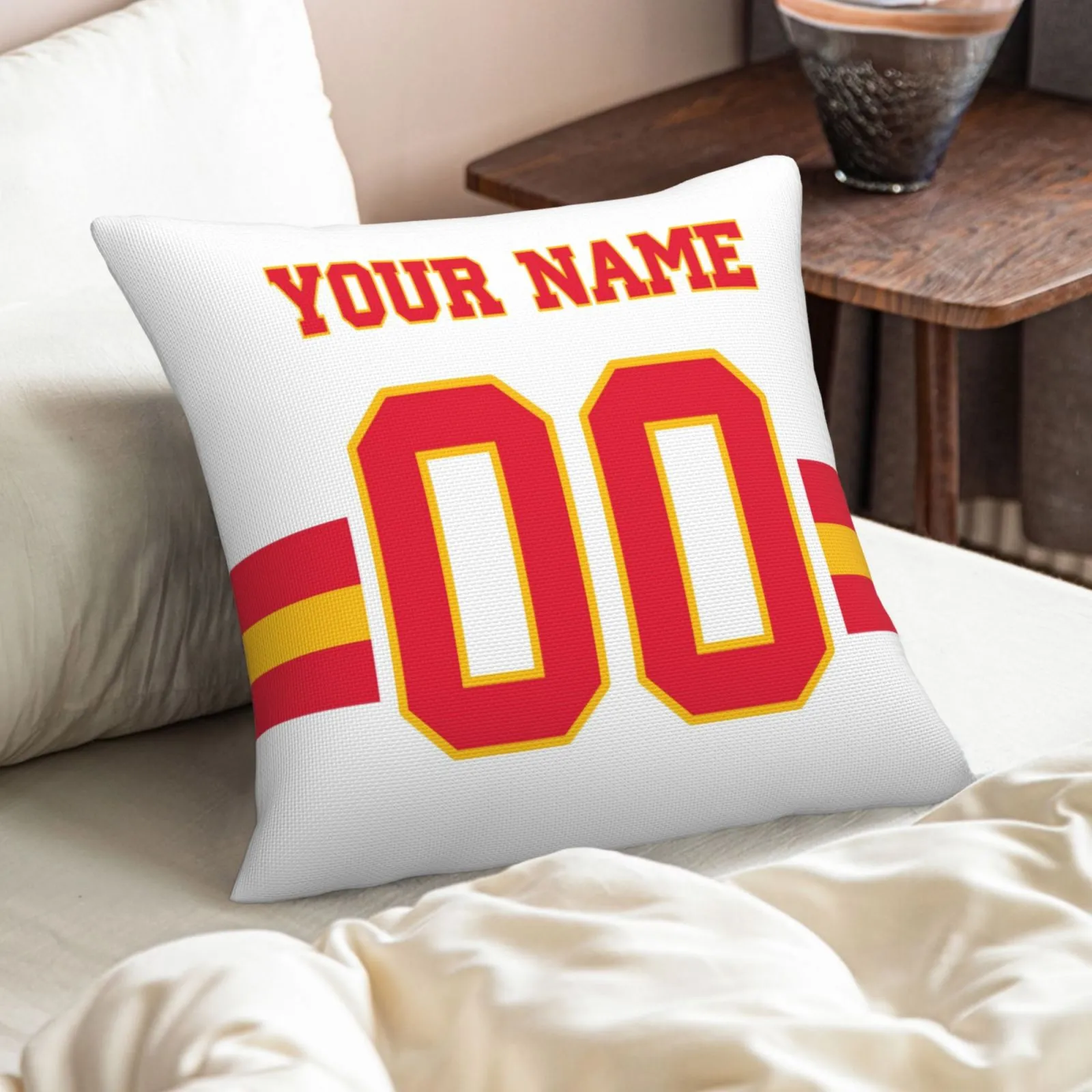 Customized Kansas City Chiefs Football Team Decorative Throw Pillow Case Print Personalized Football Style Fans Letters & Number White Pillowcase Birthday Gift
