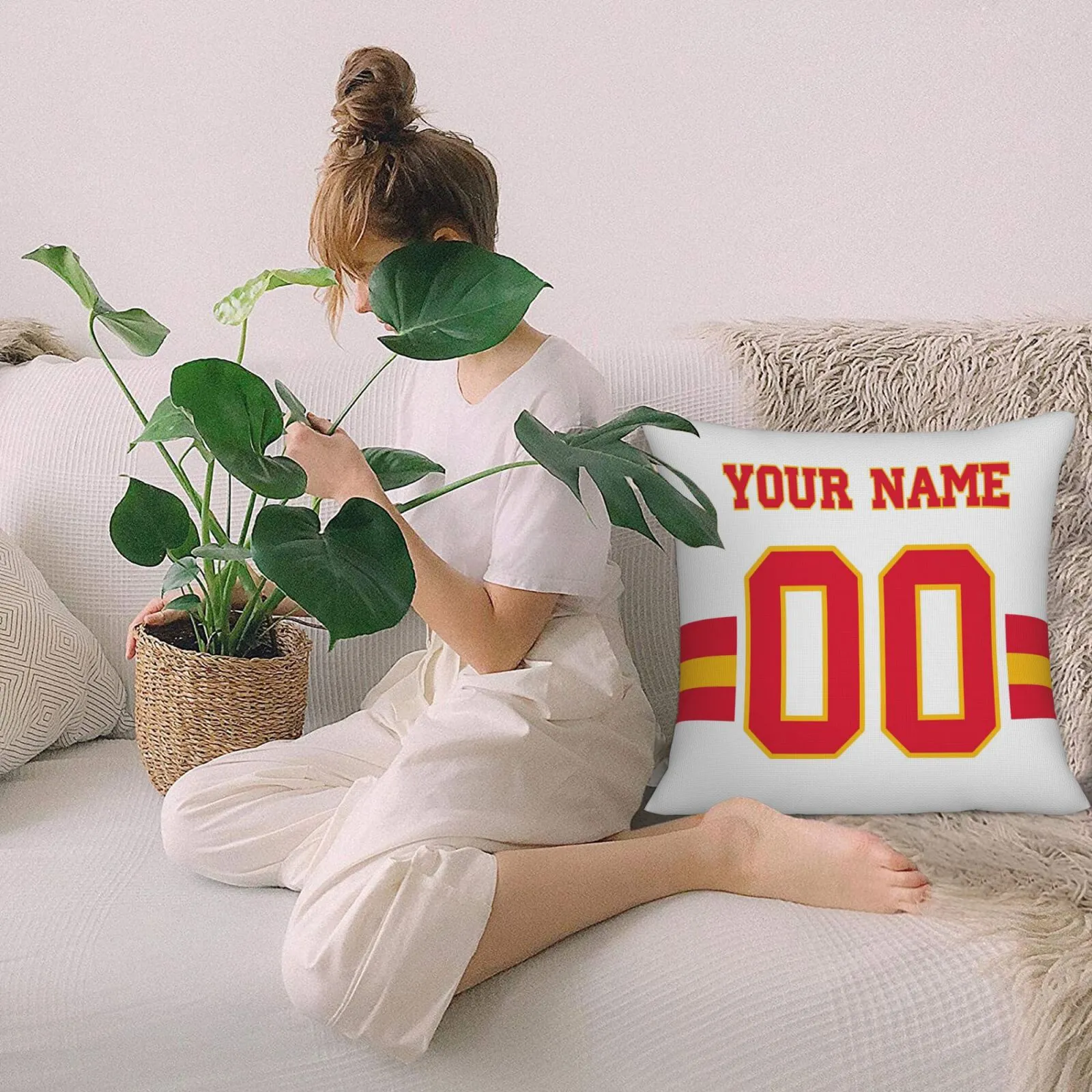 Customized Kansas City Chiefs Football Team Decorative Throw Pillow Case Print Personalized Football Style Fans Letters & Number White Pillowcase Birthday Gift