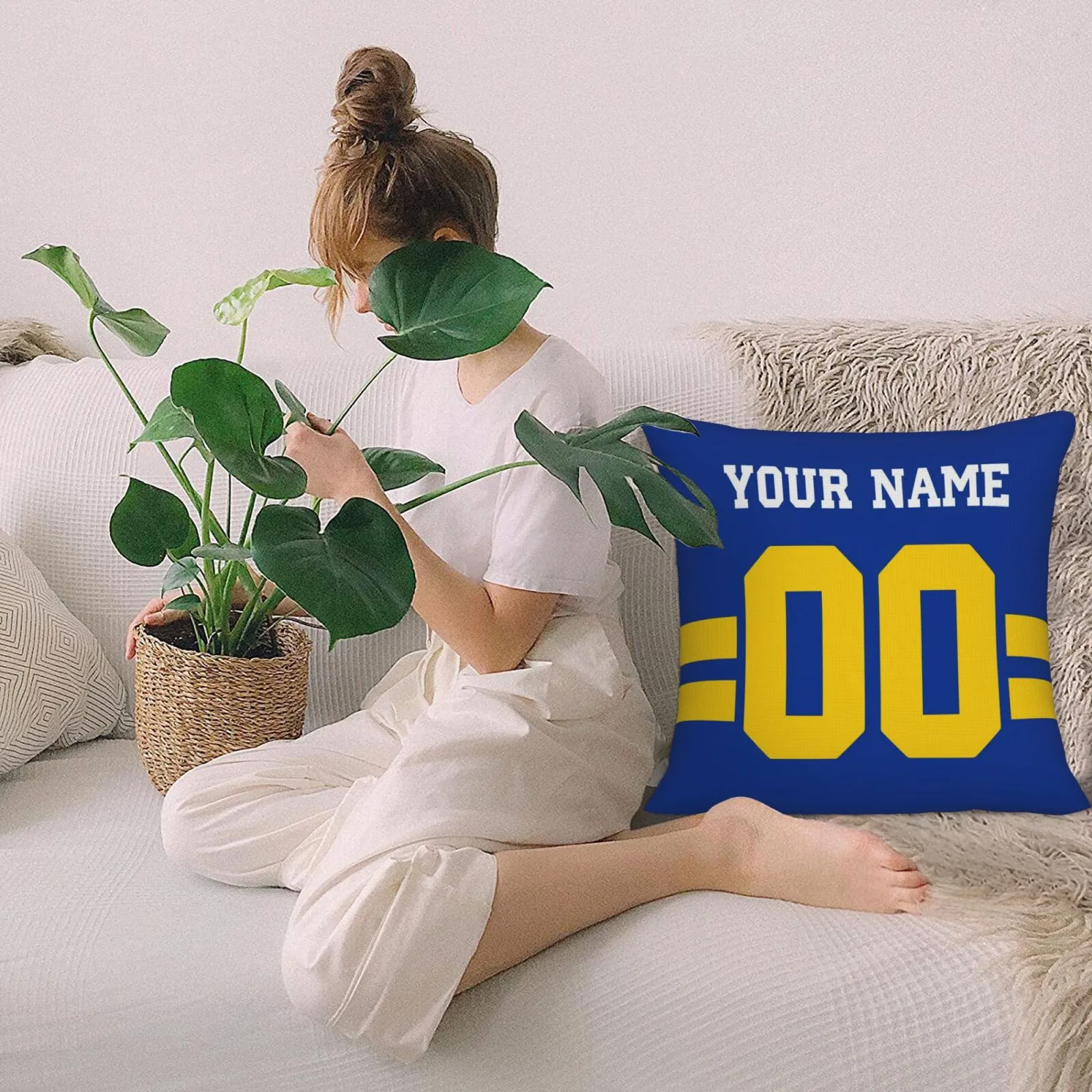Customized Los Angeles Rams Football Team Decorative Throw Pillow Case Print Personalized Football Style Fans Letters & Number Royal Pillowcase Birthday Gift
