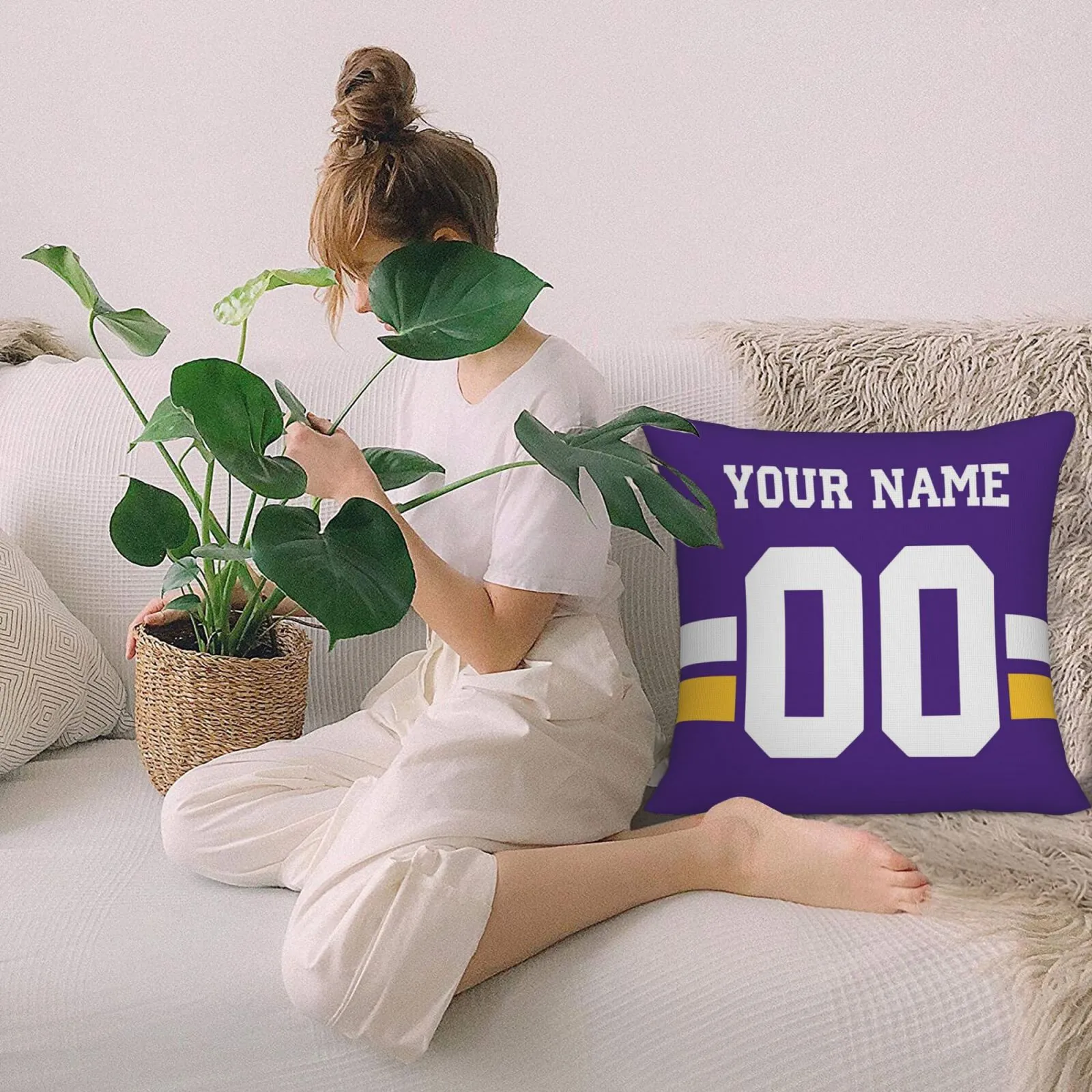 Customized Minnesota Vikings Football Team Decorative Throw Pillow Case Print Personalized Football Style Fans Letters & Number Purple Pillowcase Birthday Gift