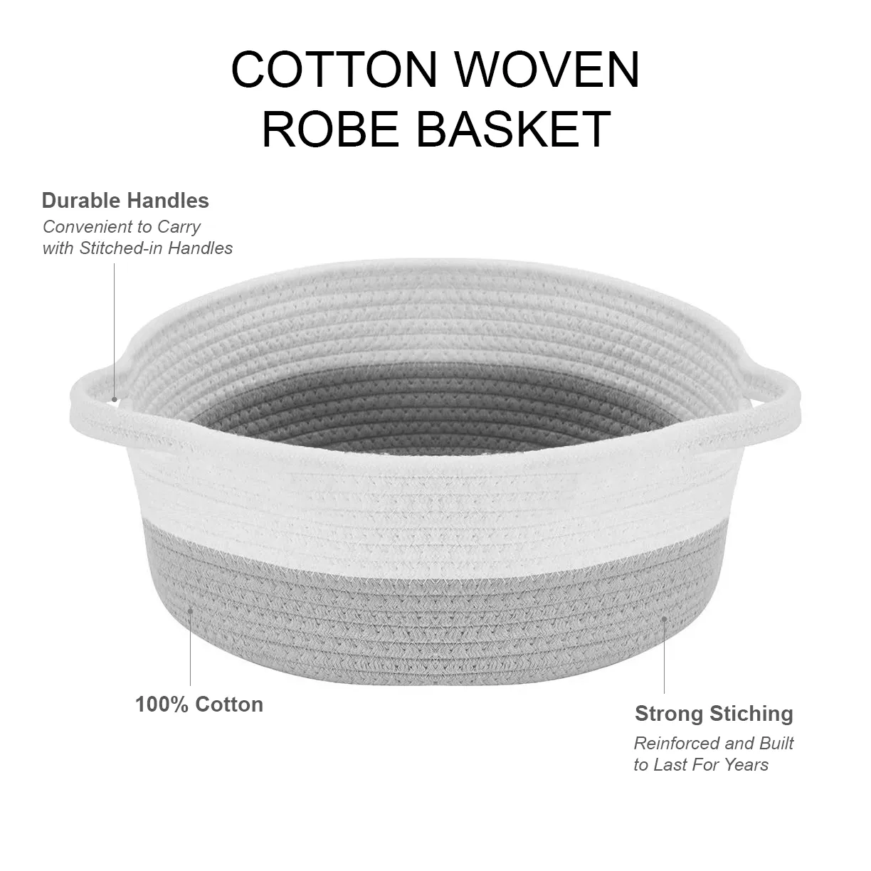 Decomomo Cotton Woven Rope Basket - Round Large (2 Pack)