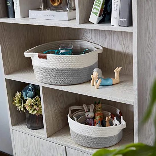 Decomomo Cotton Woven Rope Basket - Round Large (2 Pack)