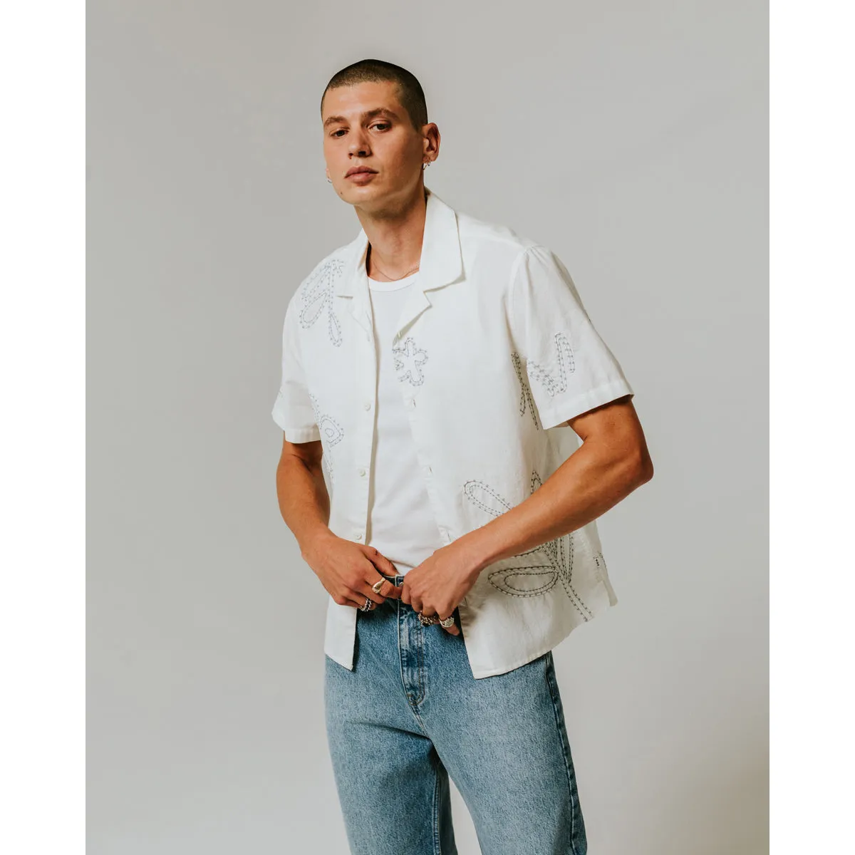 Didcot Shirt | Oversized Floral/Ecru/Pale Blue