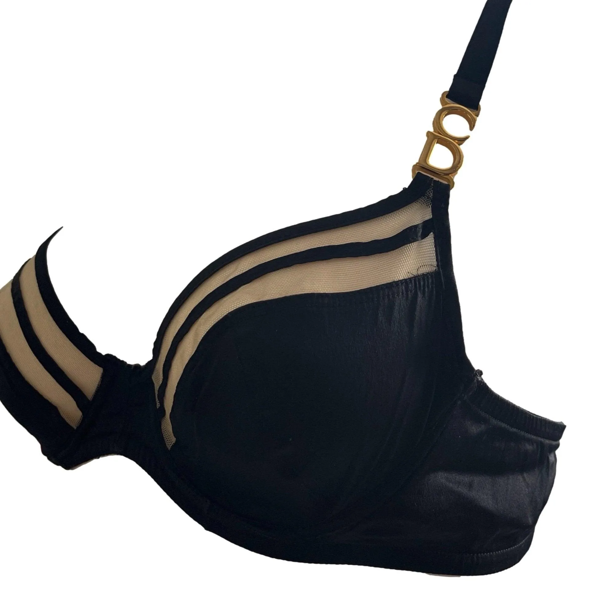Dior Black Silk Mesh Logo Bra