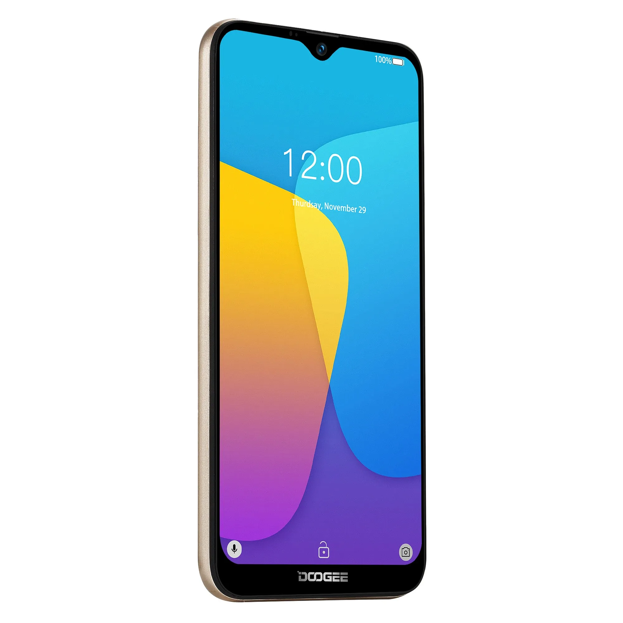 DOOGEE X90 Cellphone 6.1inch 19:9 Waterdrop LTPS Screen Smartphone Quad Core CPU 1GB RAM 16GB ROM 3400mAh Battery Dual SIM Cards 8MP 5MP Camera Android 8.1 OS  Gold_Russian version