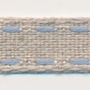Double Stitched Linen Ribbon #7 Ecru & Light Blue