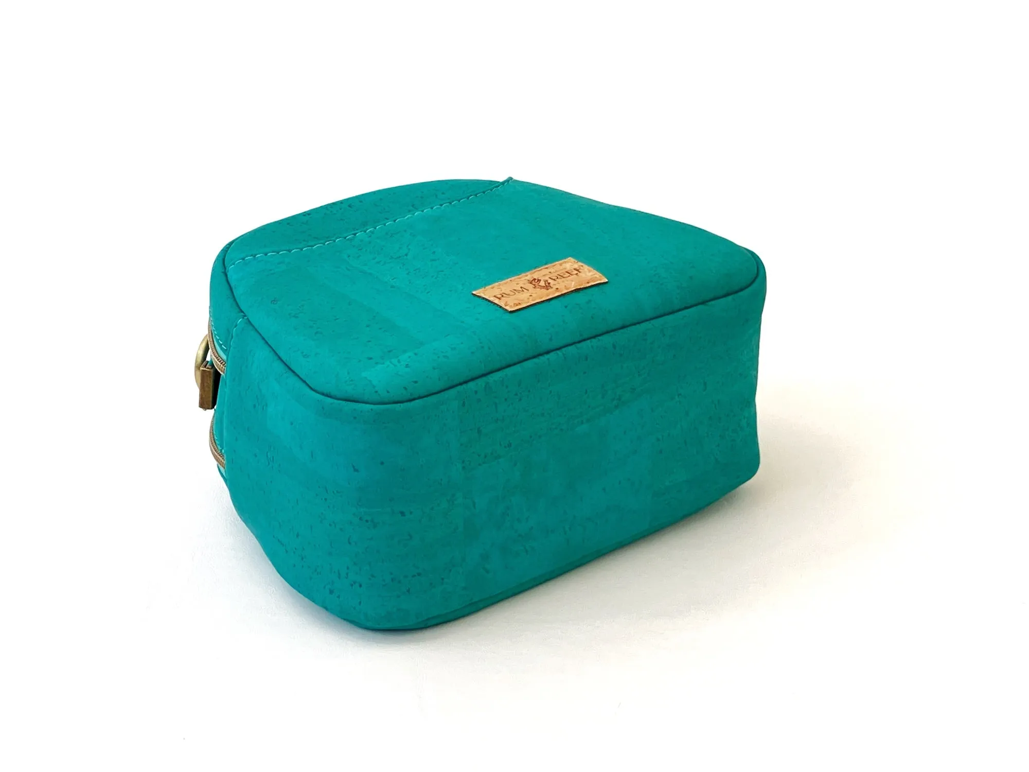 Dual-Compartment Mini Bowler Bag – Crossbody or Handbag – Caribbean Teal Cork with Octopus Print Lining