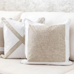 Eastwood White & Jute Thick Border Cushion 50cm x 50cm