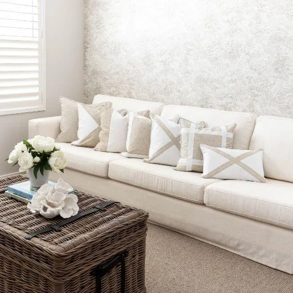 Eastwood White & Jute Thick Border Cushion 50cm x 50cm