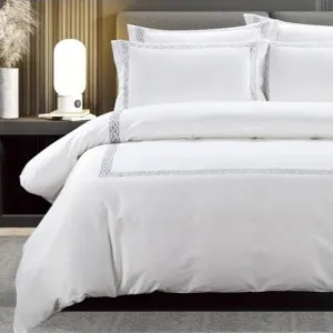 Egyptian Cotton 300 Thread Count Opulence Collection Emily White & Grey Duvet Cover Set