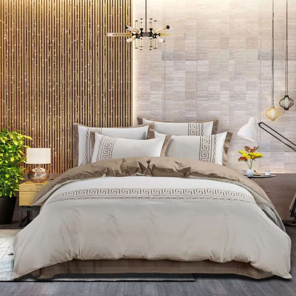 Egyptian Cotton 400 Thread Count Donatela Cream & Stone Duvet Cover Set