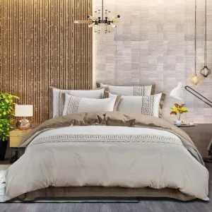 Egyptian Cotton 400 Thread Count Donatela Cream & Stone Duvet Cover Set