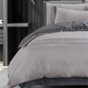 Egyptian Cotton 400 Thread Count  Donatella Silver & Grey Duvet Cover Set
