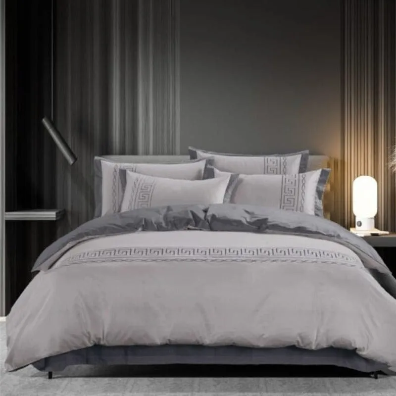 Egyptian Cotton 400 Thread Count  Donatella Silver & Grey Duvet Cover Set