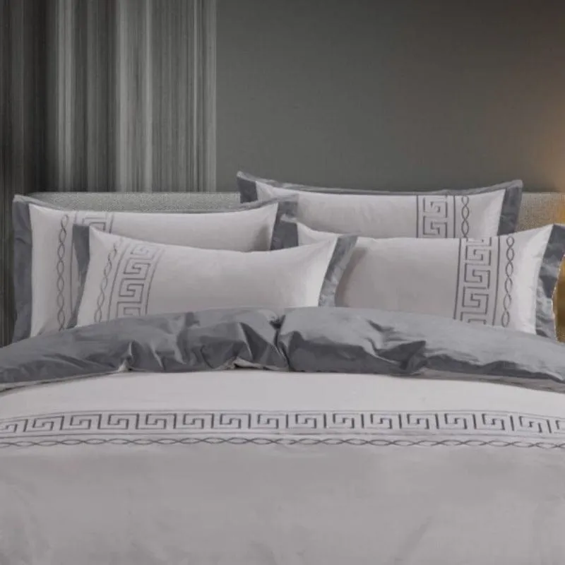 Egyptian Cotton 400 Thread Count  Donatella Silver & Grey Duvet Cover Set
