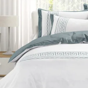 Egyptian Cotton 400 Thread Count  Donatella White & Duck Egg Duvet Cover Set