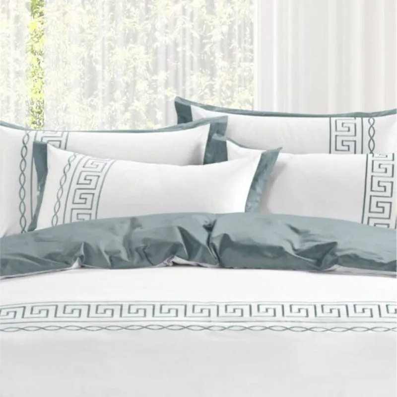 Egyptian Cotton 400 Thread Count  Donatella White & Duck Egg Duvet Cover Set