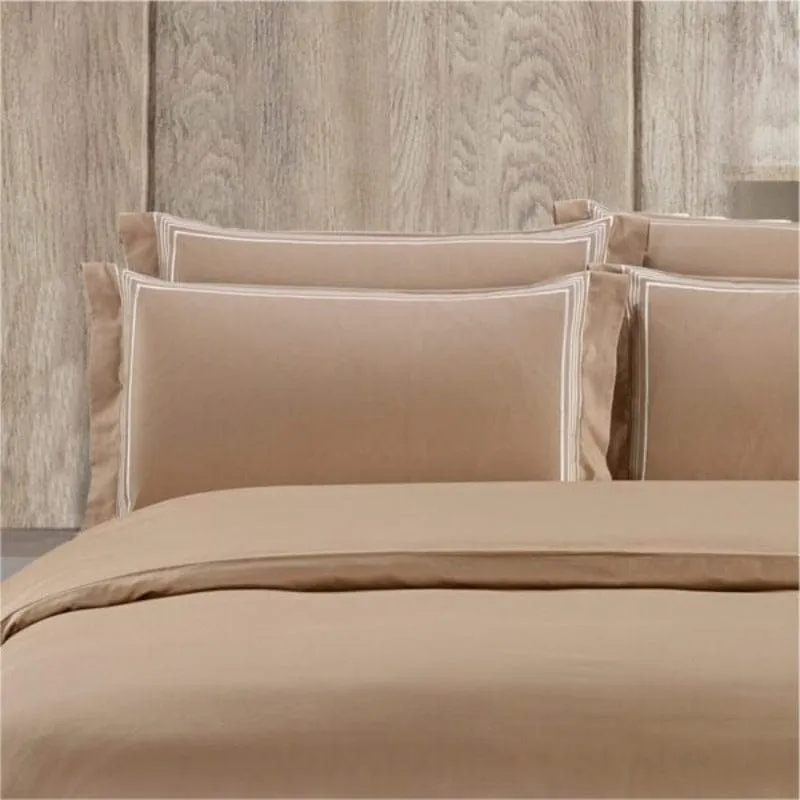 Egyptian Cotton 400 Thread Count Giorgio Stone & Cream Duvet Cover Set