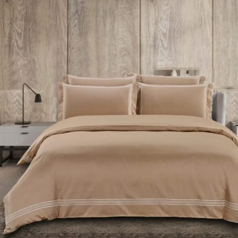 Egyptian Cotton 400 Thread Count Giorgio Stone & Cream Duvet Cover Set