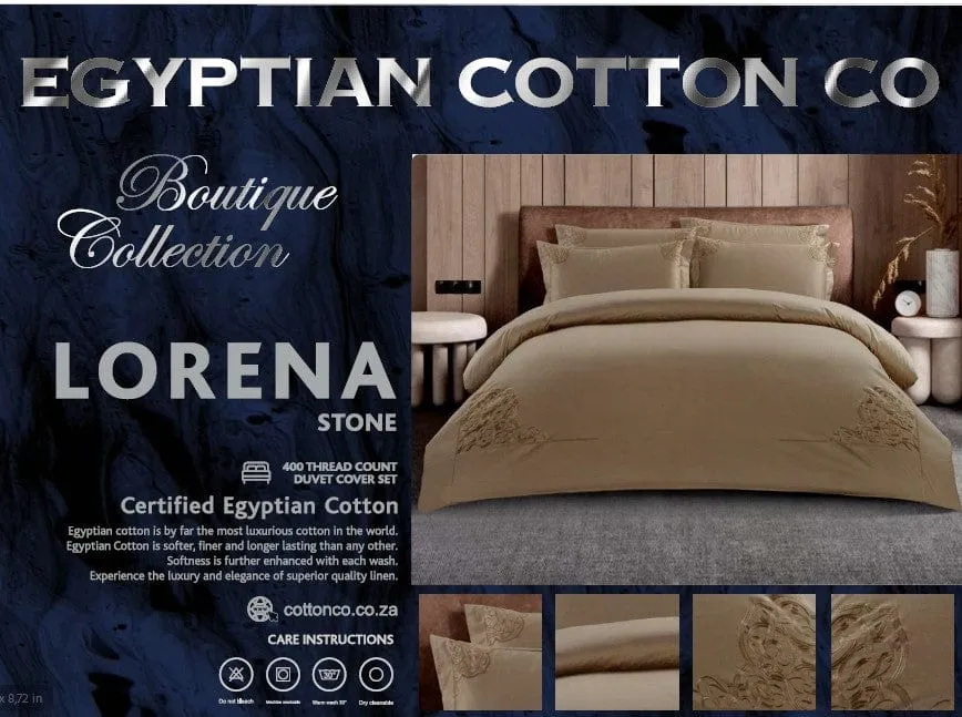 Egyptian Cotton 400 Thread Count Lorena Stone Duvet Cover Set