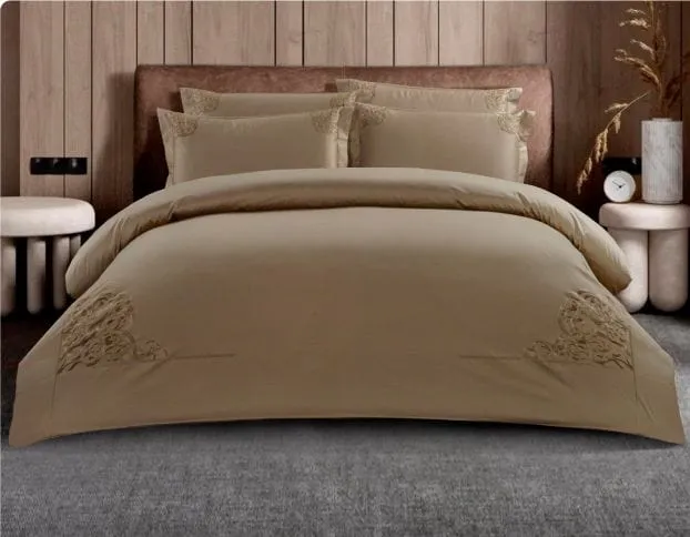 Egyptian Cotton 400 Thread Count Lorena Stone Duvet Cover Set