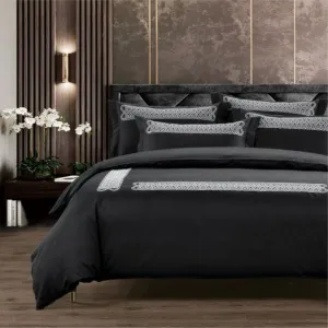 Egyptian Cotton 400 Thread Count Ottavia Black & Silver Duvet Cover Set