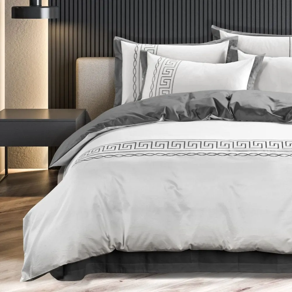 Egyptian Cotton Donatela White & Grey 400 Thread Count  Duvet Cover Set