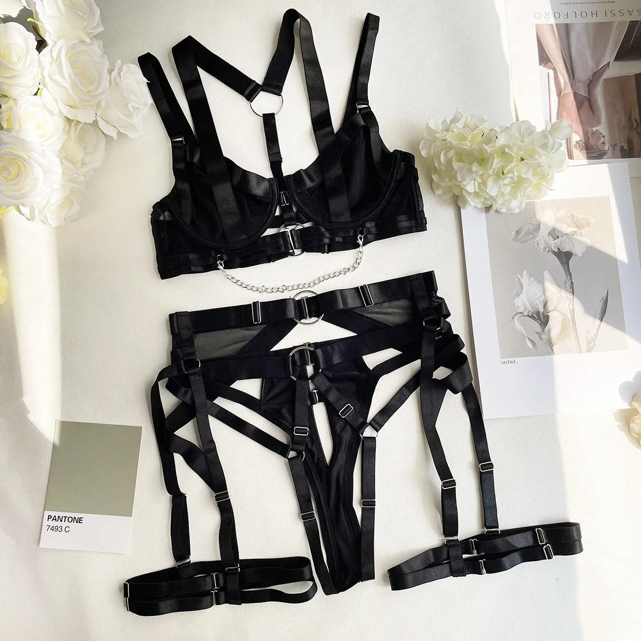 Ellolace Fine Lingerie Sexy Women's Underwear Sexy Lingerie 3-Pieces Garter Bra And Panty Set Luxury Erotic Outfit Seamless Intimate