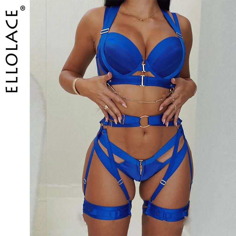 Ellolace Fine Lingerie Sexy Women's Underwear Sexy Lingerie 3-Pieces Garter Bra And Panty Set Luxury Erotic Outfit Seamless Intimate