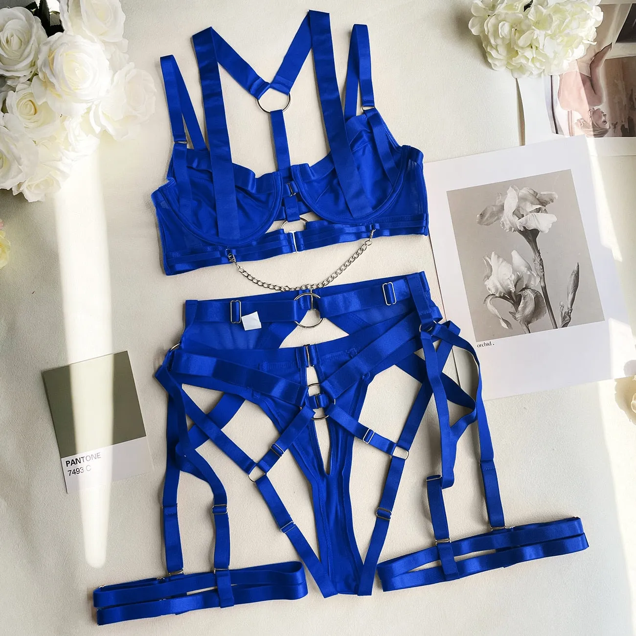 Ellolace Fine Lingerie Sexy Women's Underwear Sexy Lingerie 3-Pieces Garter Bra And Panty Set Luxury Erotic Outfit Seamless Intimate