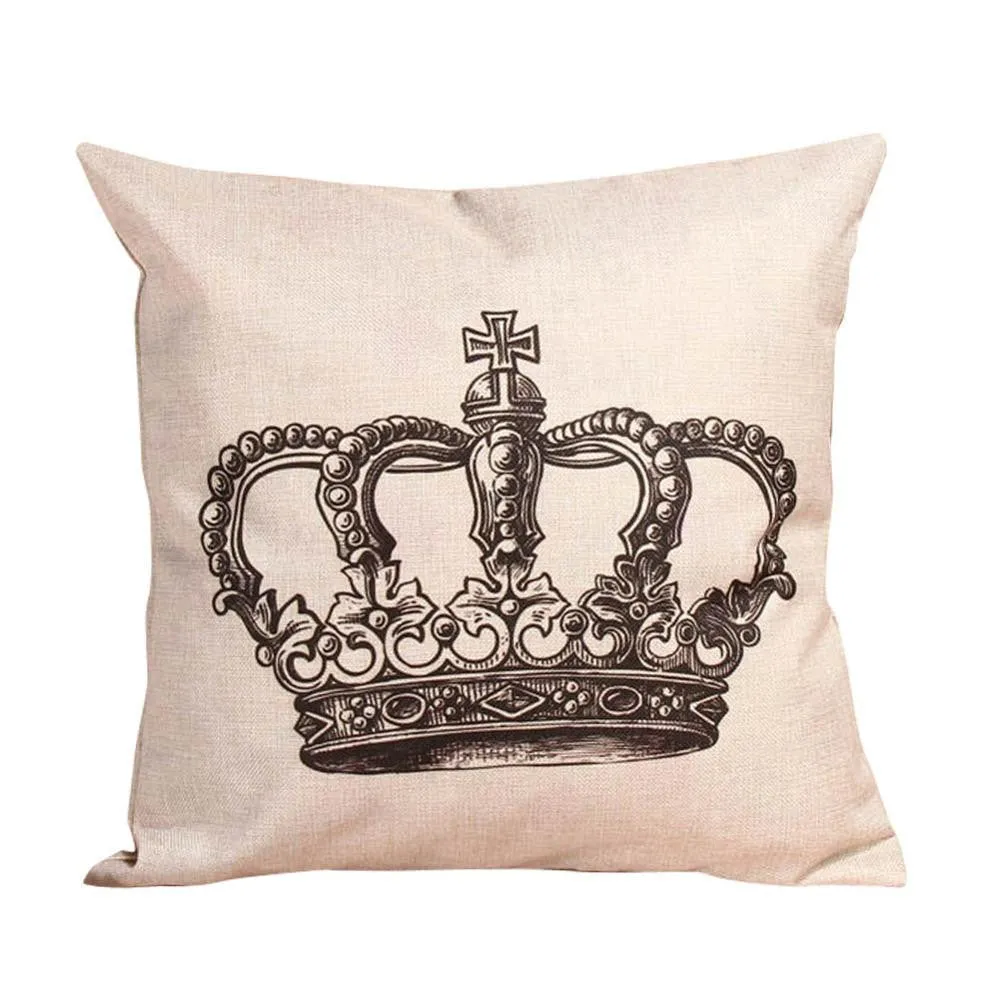 Fashion Letter/ Crown Printed Cushion Cover Cotton Linen Throw Pillow Case Cushion Cover for Home Sofa Car 45*45cm