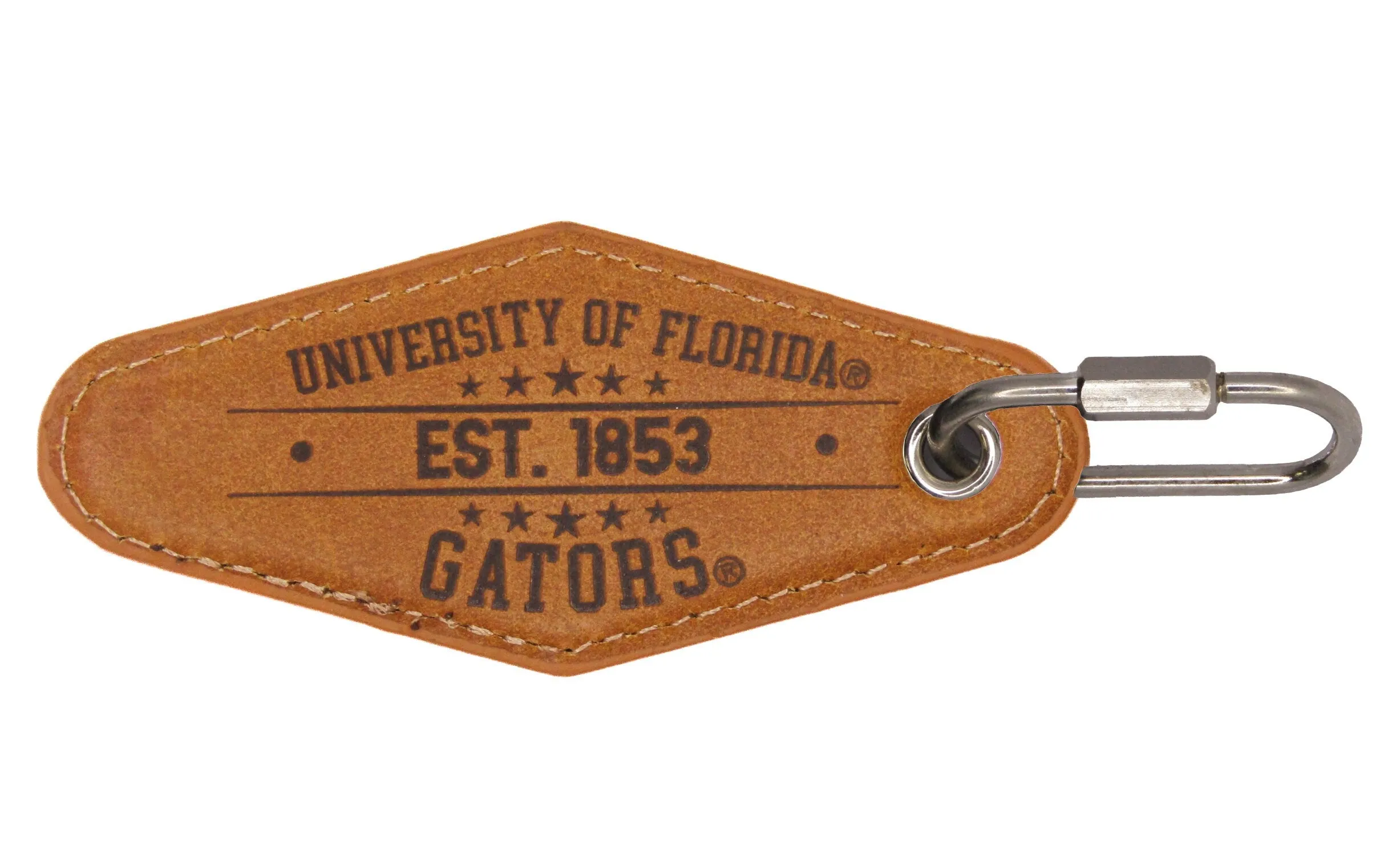 Florida Gators Collegiate Vintage Full Grain Leather Key Fob. Brown Burnished and Tan Embossed Key Ring.