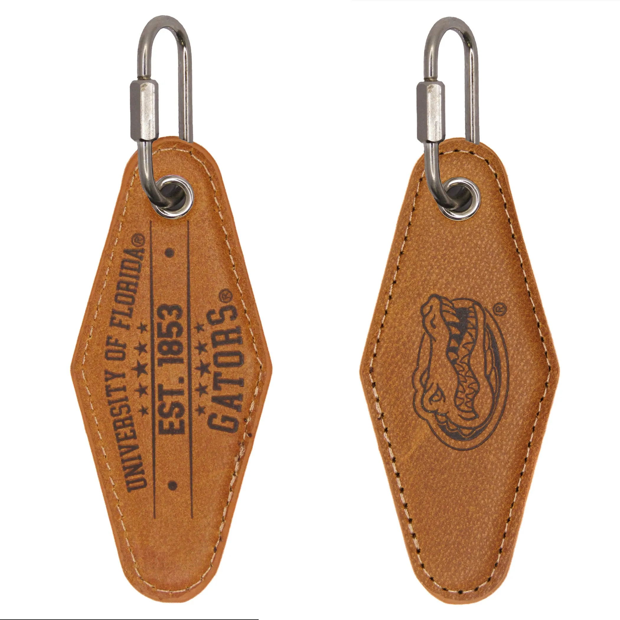 Florida Gators Collegiate Vintage Full Grain Leather Key Fob. Brown Burnished and Tan Embossed Key Ring.
