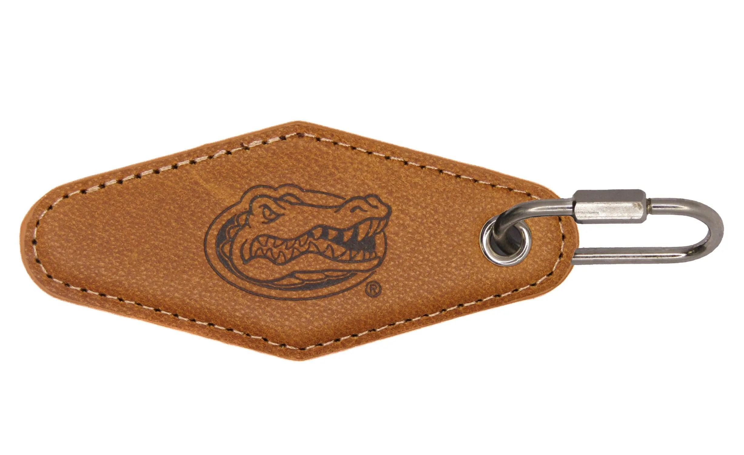 Florida Gators Collegiate Vintage Full Grain Leather Key Fob. Brown Burnished and Tan Embossed Key Ring.