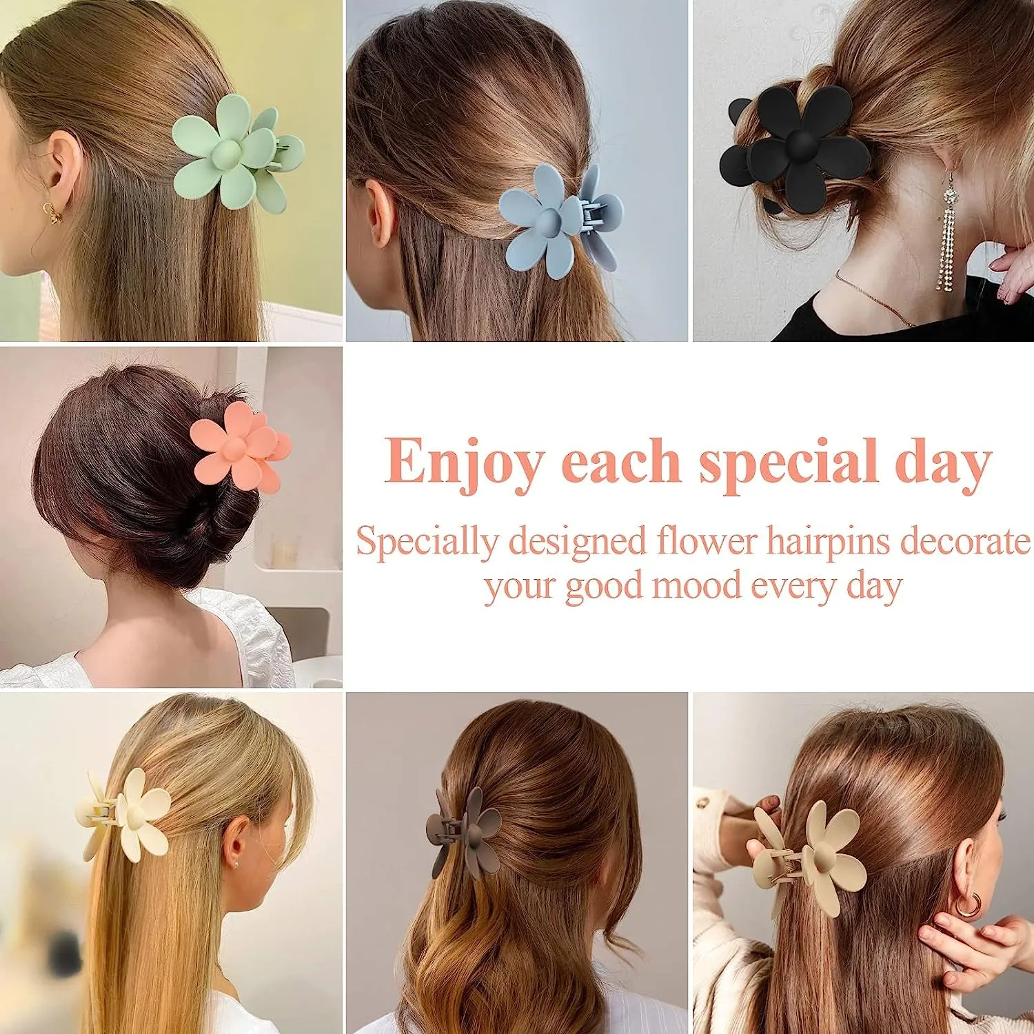 Flower Claw Clip 7 PCS Claw Clips, Hair Clips for Women Non Slip, Claw Clips for Thick Hair Women Girls Gifts, 7 Colors