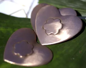 Flower Embossed on Heart Blank Cutout for Enameling Stamping Texturing Metalworking Jewelry Making Blanks - 4 pieces