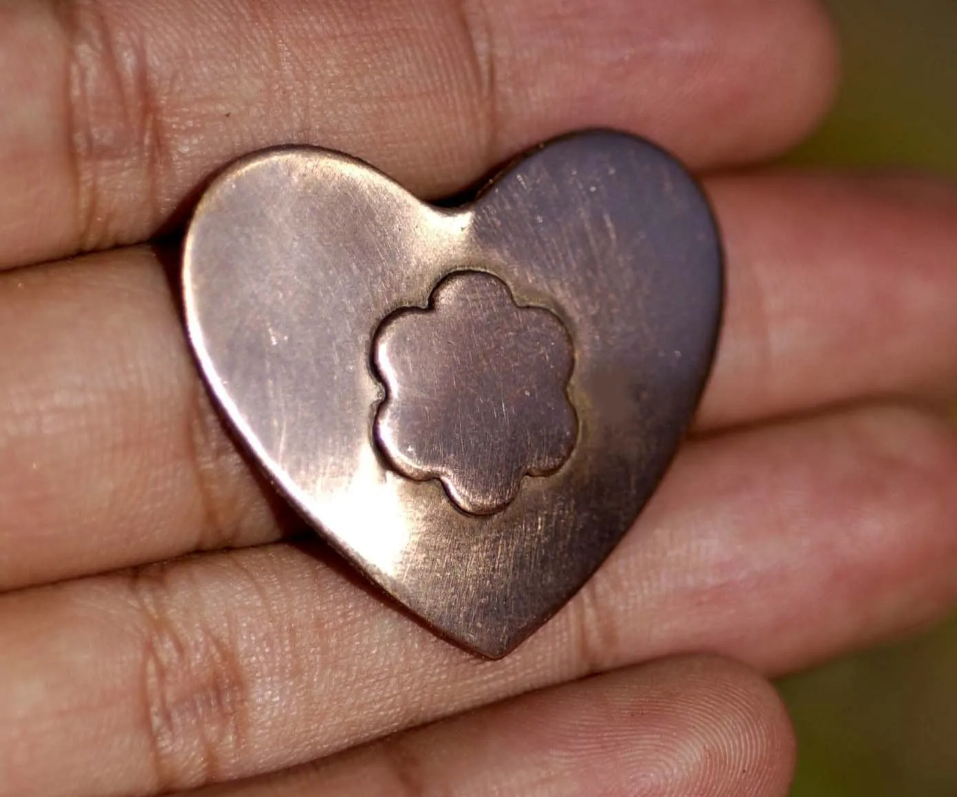 Flower Embossed on Heart Blank Cutout for Enameling Stamping Texturing Metalworking Jewelry Making Blanks - 4 pieces