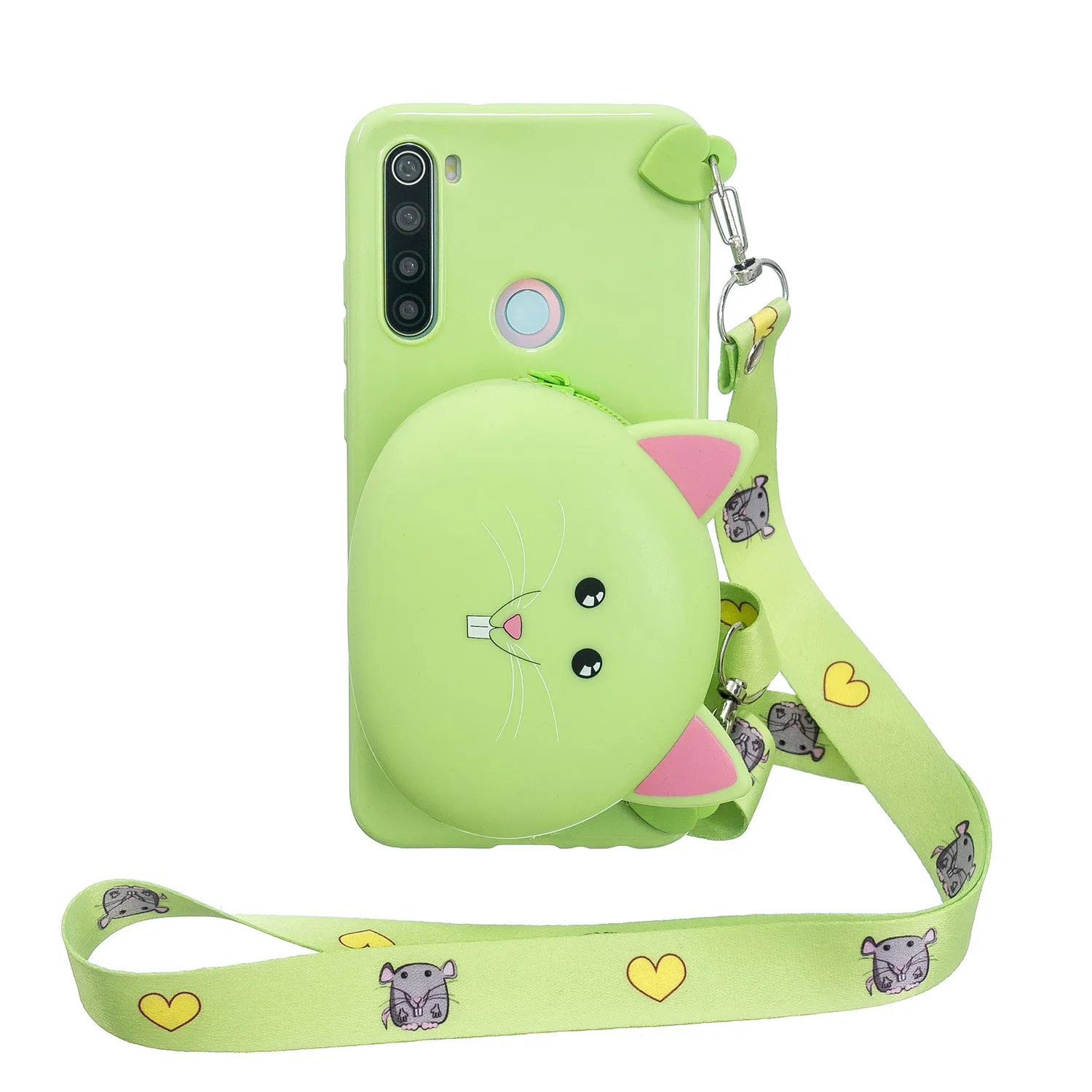 For Redmi Note 8/8T/8 Pro Cellphone Case Mobile Phone Shell Shockproof TPU Cover with Cartoon Cat Pig Panda Coin Purse Lovely Shoulder Starp  Red
