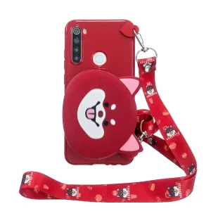 For Redmi Note 8/8T/8 Pro Cellphone Case Mobile Phone Shell Shockproof TPU Cover with Cartoon Cat Pig Panda Coin Purse Lovely Shoulder Starp  Red