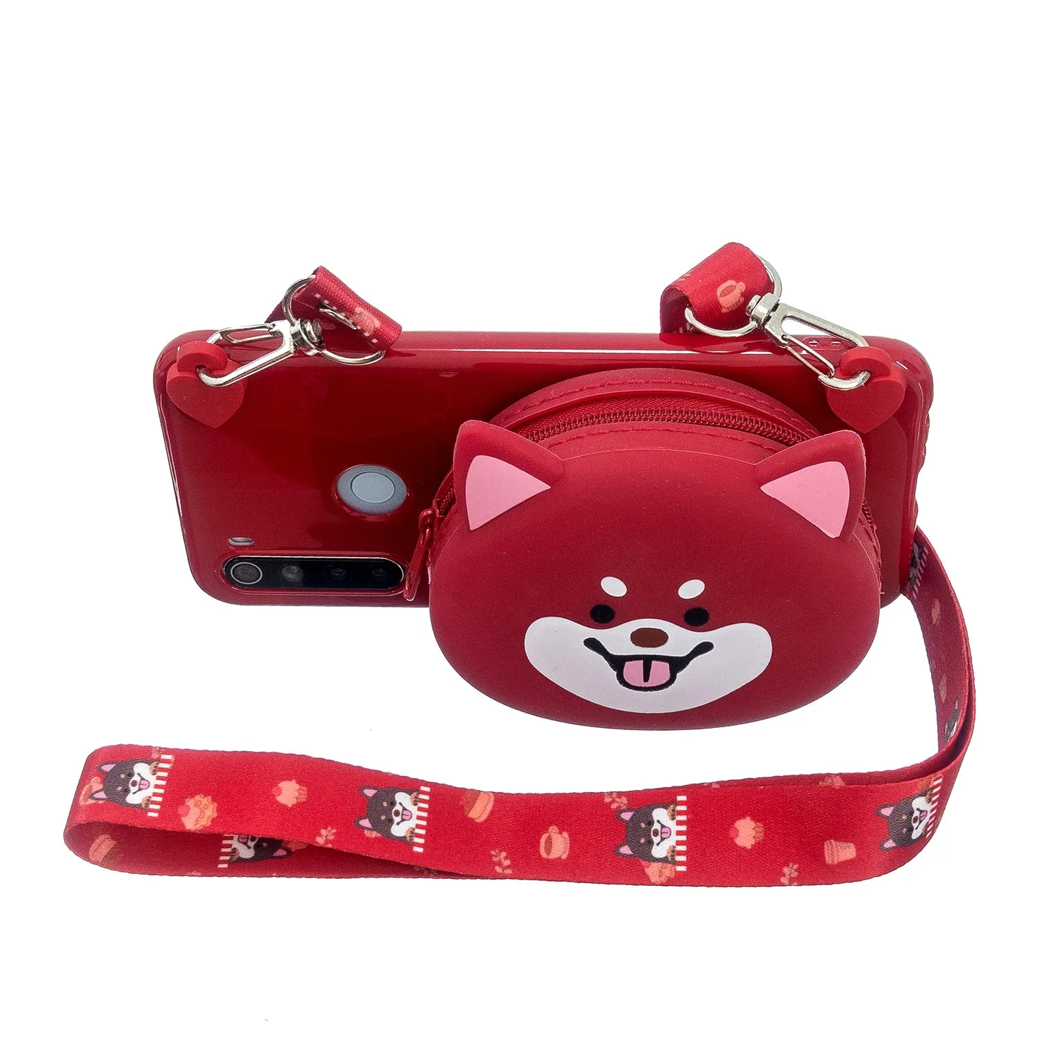 For Redmi Note 8/8T/8 Pro Cellphone Case Mobile Phone Shell Shockproof TPU Cover with Cartoon Cat Pig Panda Coin Purse Lovely Shoulder Starp  Red