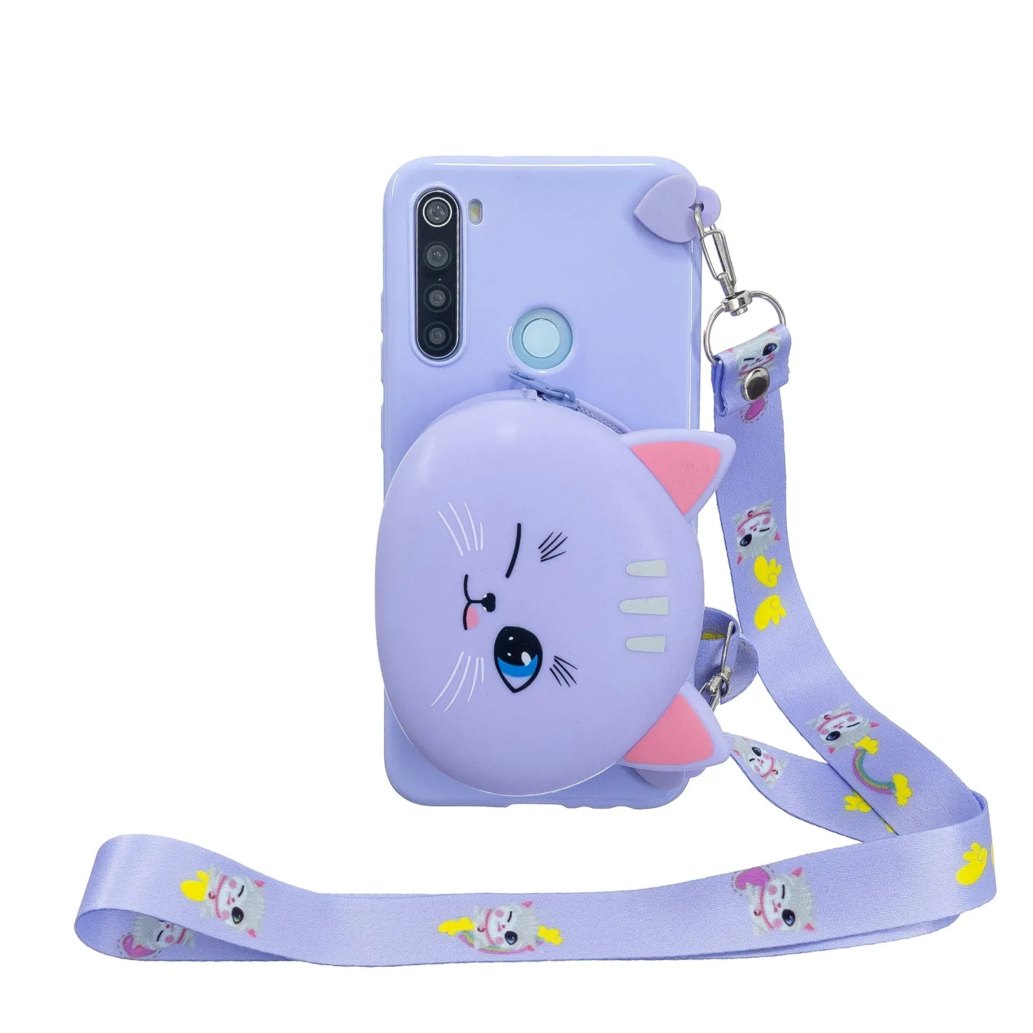 For Redmi Note 8/8T/8 Pro Cellphone Case Mobile Phone Shell Shockproof TPU Cover with Cartoon Cat Pig Panda Coin Purse Lovely Shoulder Starp  Red