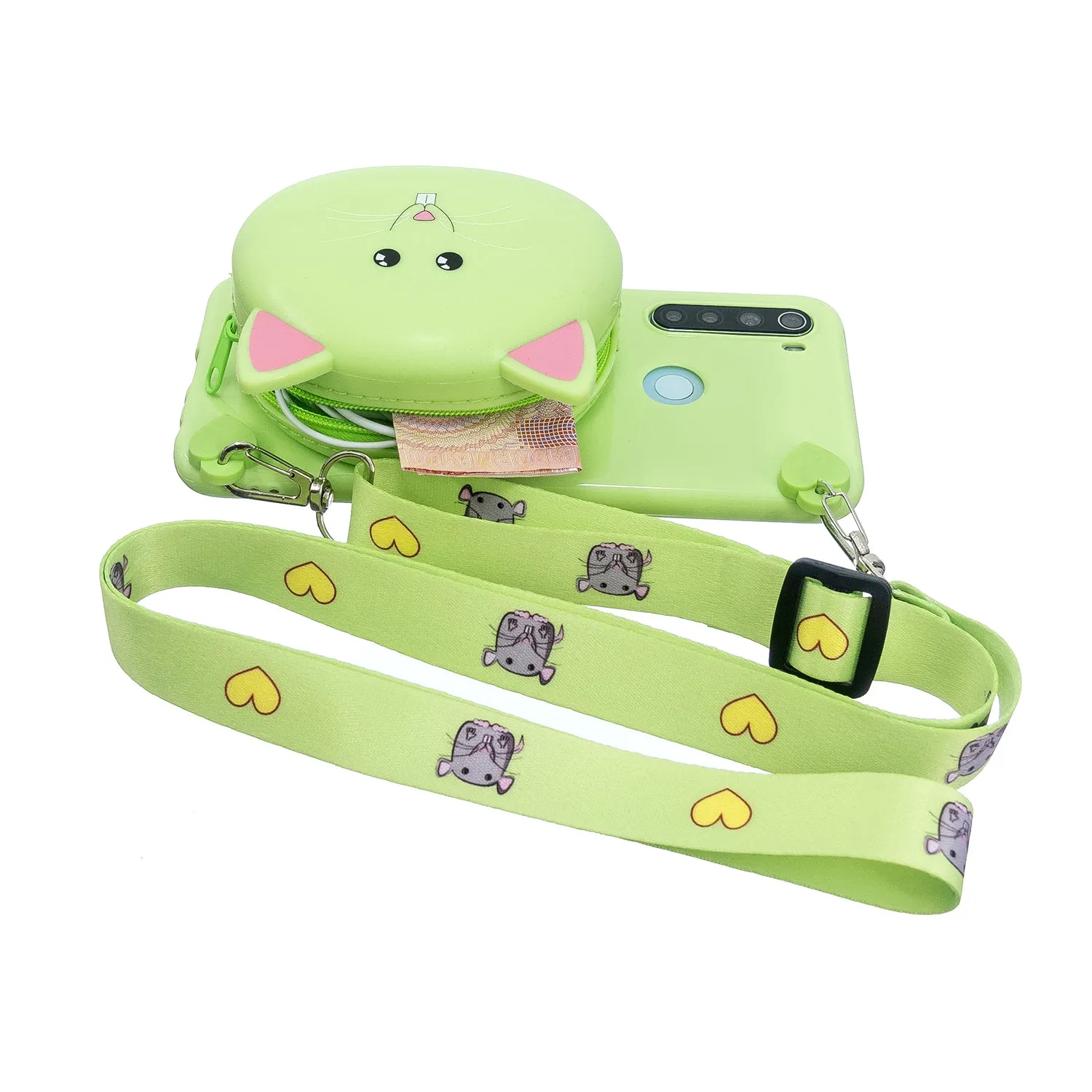For Redmi Note 8/8T/8 Pro Cellphone Case Mobile Phone Shell Shockproof TPU Cover with Cartoon Cat Pig Panda Coin Purse Lovely Shoulder Starp  Red